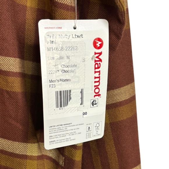 NWT Marmot Men's Fairfax Novelty Light Weight Flannel Chocolate Medium - Picture 6 of 13